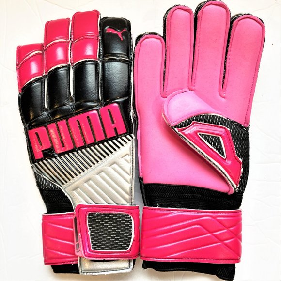 NWT Goal Keeper Gloves Puma soccer 52582 8 Pink and 5 Yellow - Picture 2 of 6